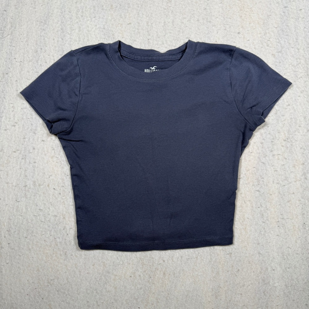 Hollister Must-Have Collection Navy Blue Ribbed Crop Baby Tee XS